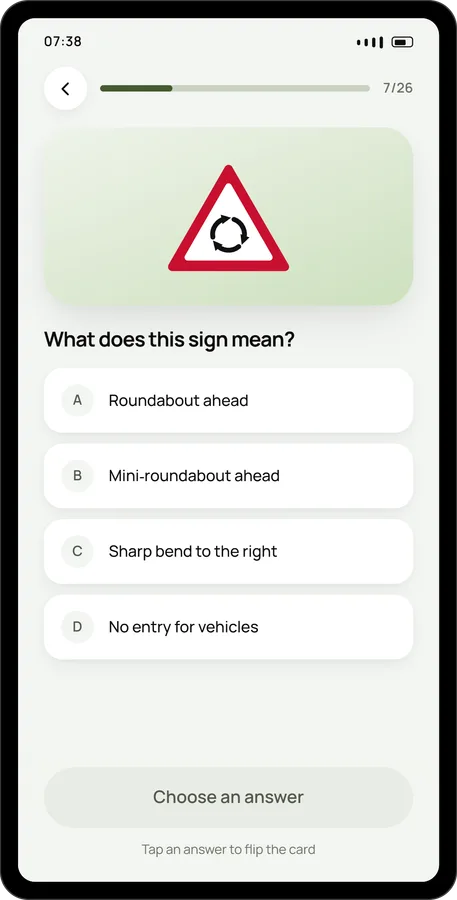 A road sign flashcard
