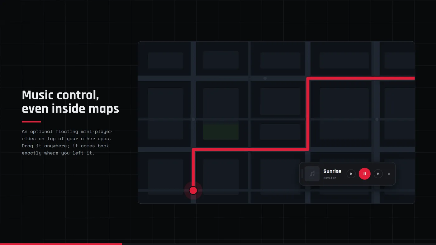 Floating player: A mini-player that sits over maps and other apps, and remembers where you left it.